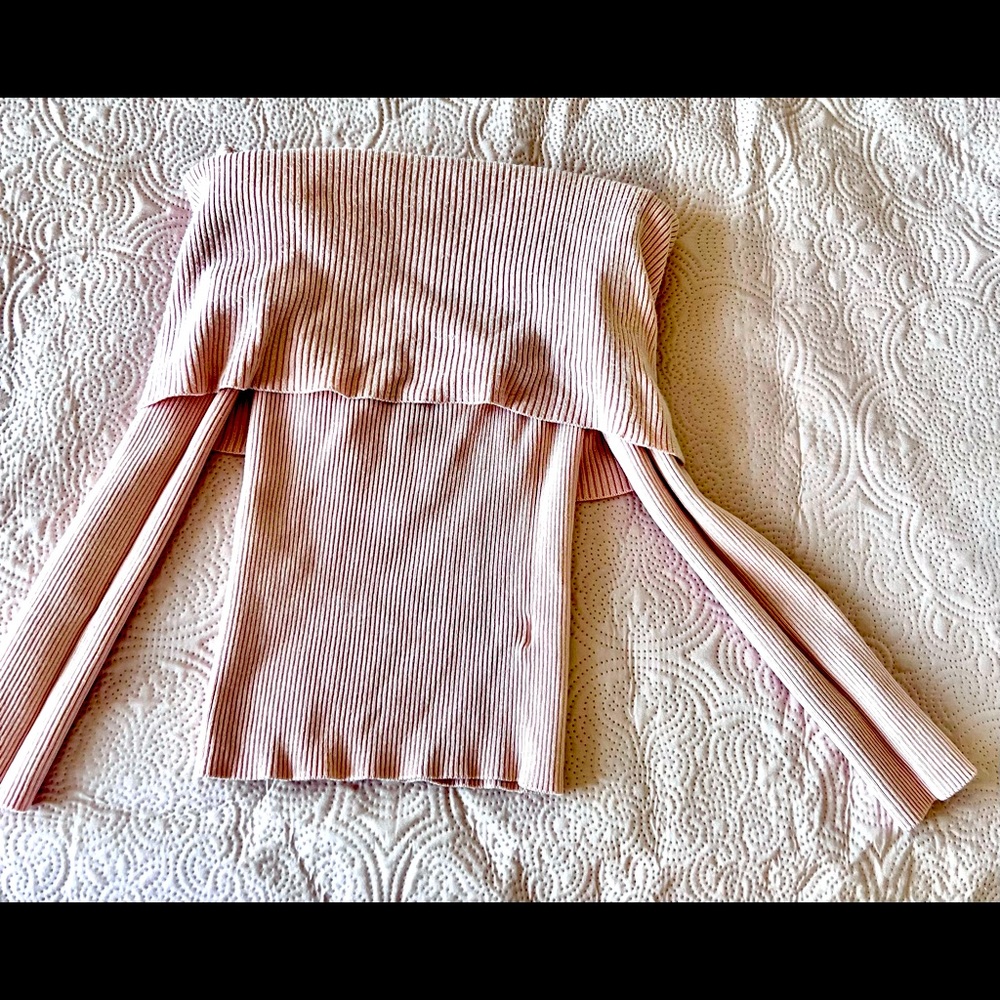 Off the shoulder, lightly worn pink top